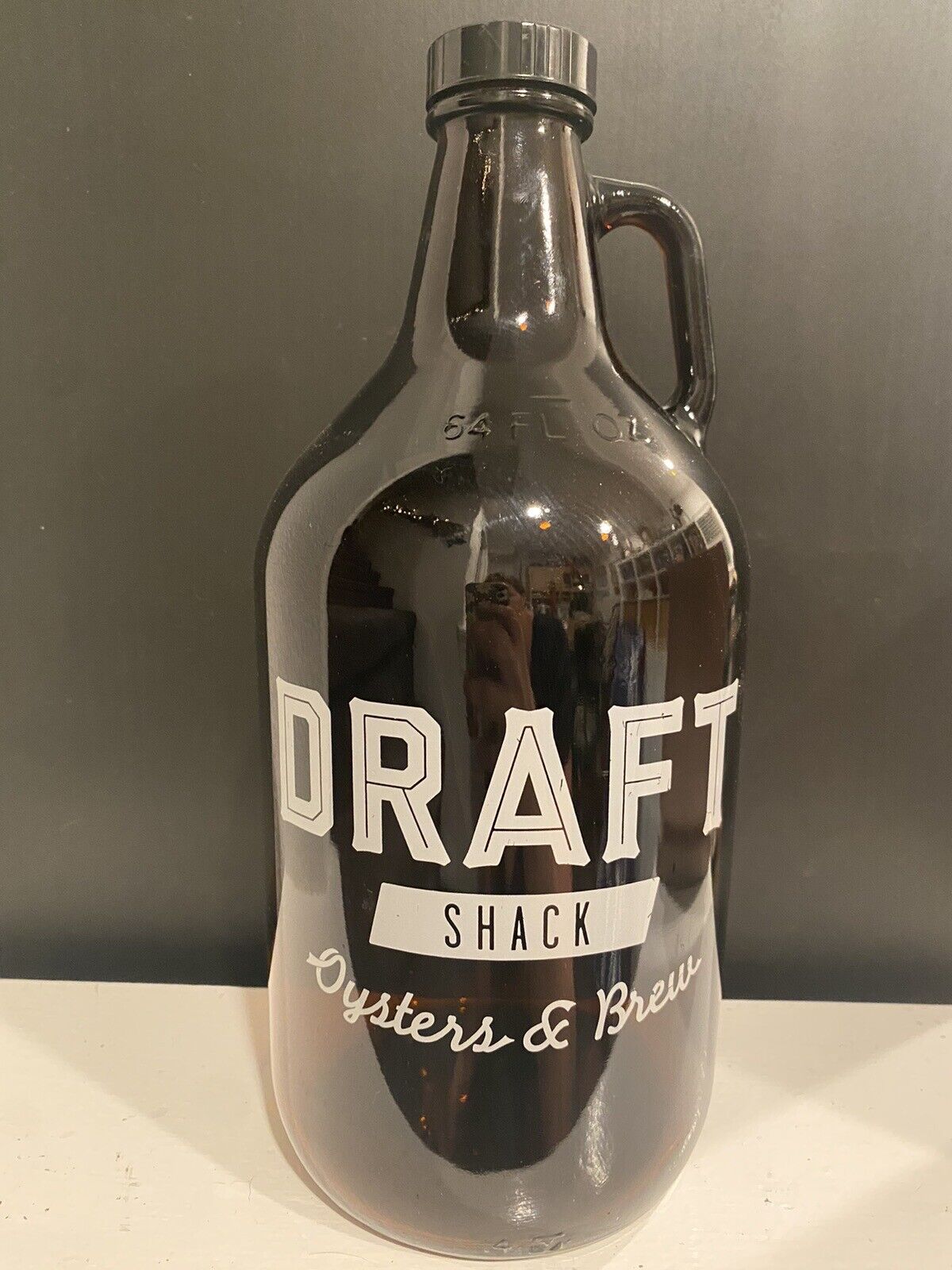 Draft Shack Oysters & Brew Company 64oz Beer Jug Amber Empty Glass Bottle 11”H
