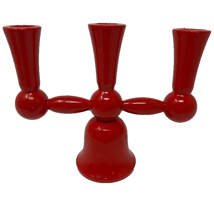 Vintage Finland Candleholder Wooden Red Candleabra Three Candle Holders