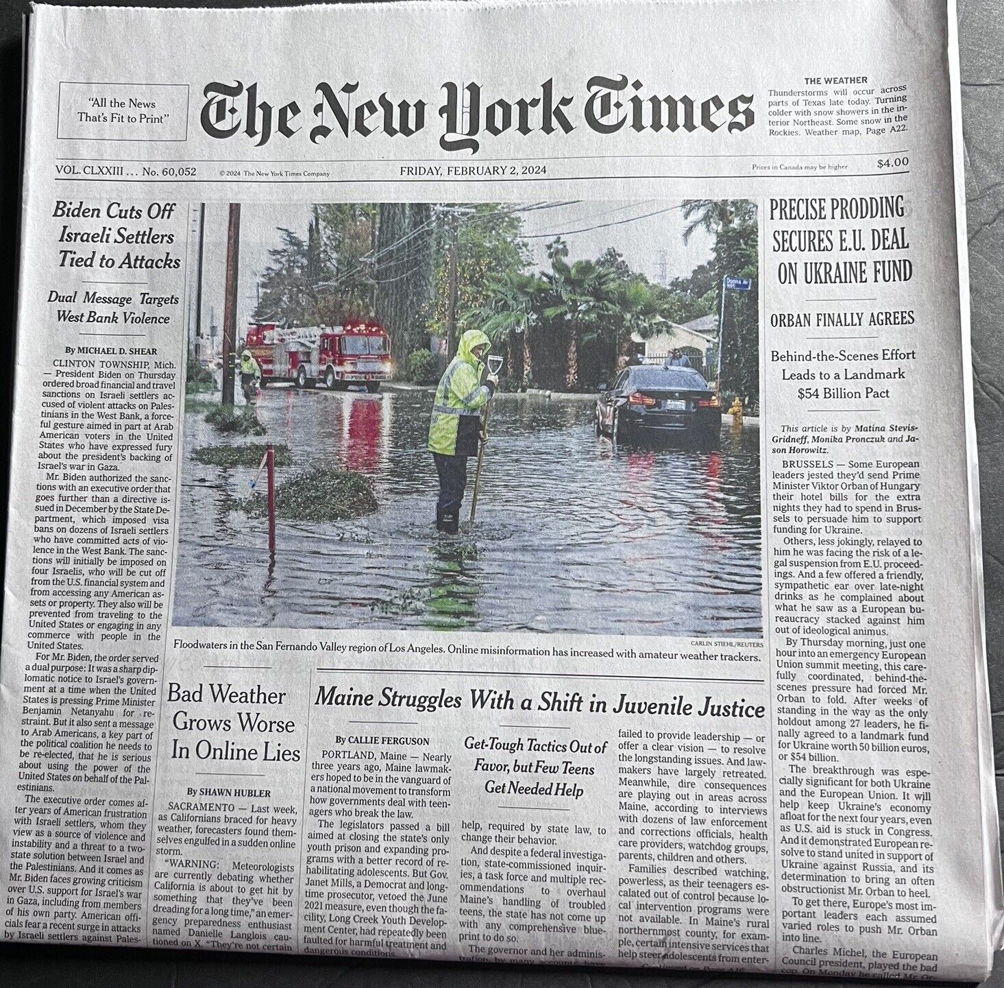 The New York Times Newspaper February 2 2024 Bad Weather Grows Worse Online Lies