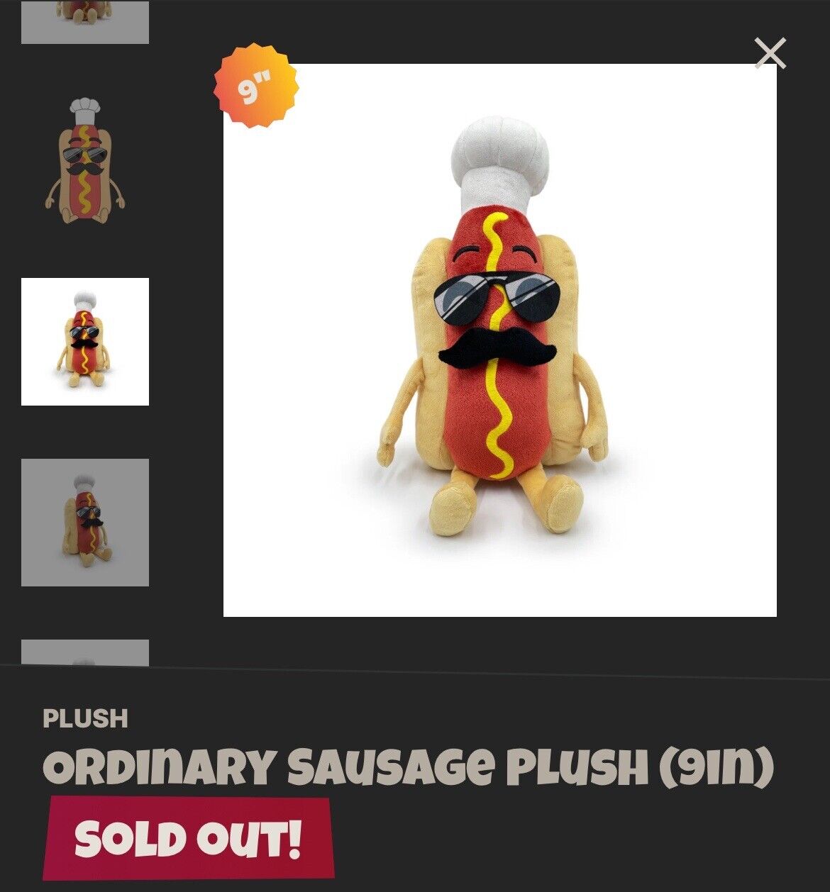 YOUTOOZ * Ordinary Sausage * 9 in* Plush * NEW * Sold Out * In Hand