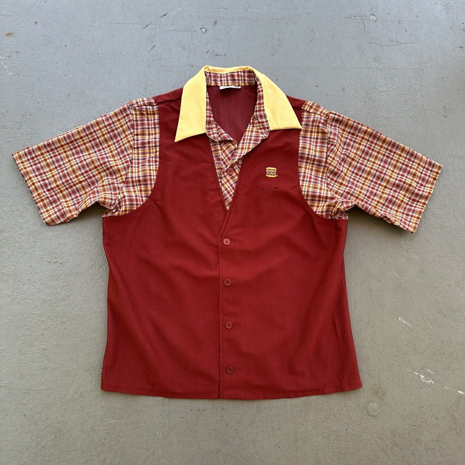 Vintage 70s 80s Burger King Employee Uniform Shirt Corduroy/ Plaid - Mens M