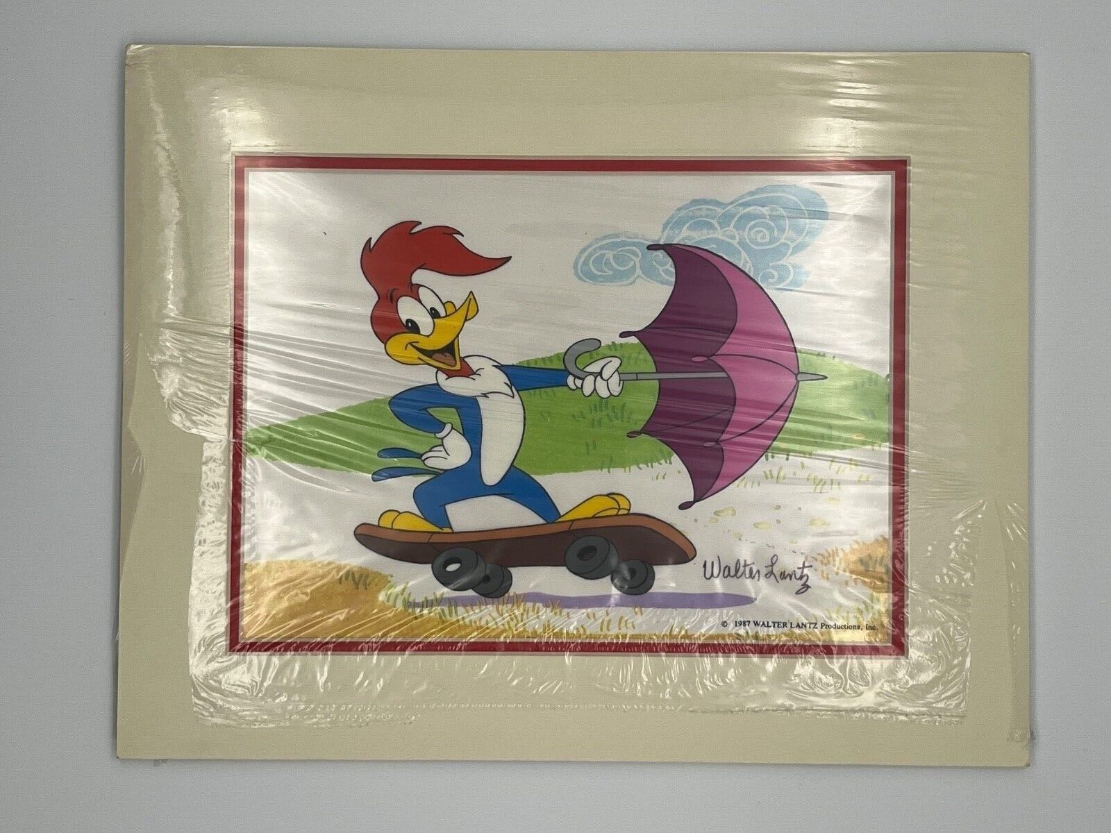 WOODY WOODPECKER ANIMATION CEL WIND POWER WALTER LANTZ SIGNED 1987 HAND PAINTED