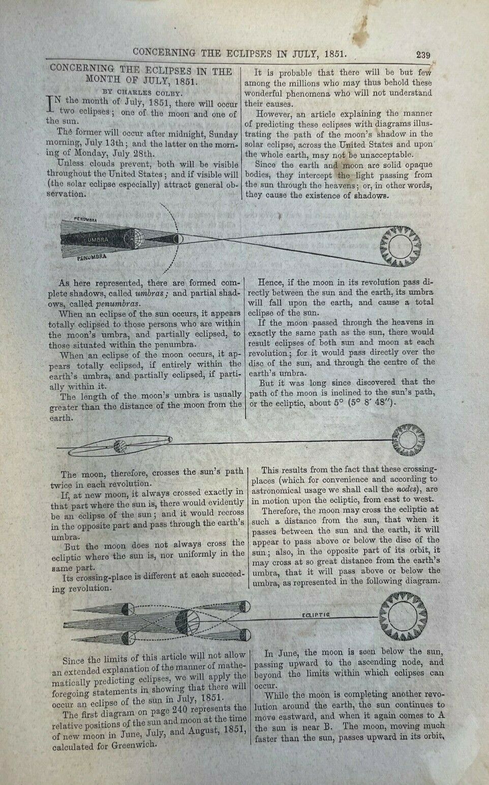 1851 Astronomy Eclipse of July 1851