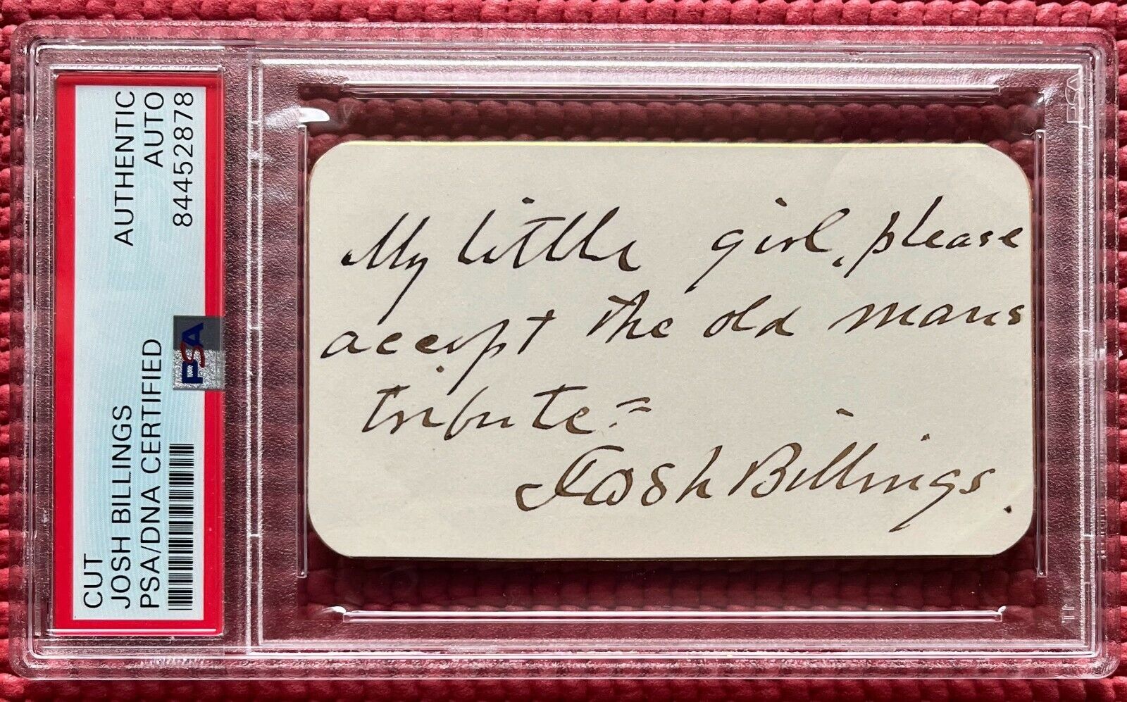 PSA slabbed signed JOSH BILLINGS (1818-1885) Vintage 1870's signature card auto