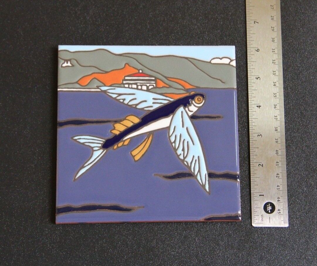 Flying Fish Decorative Ceramic Art Tile Made in Italy 