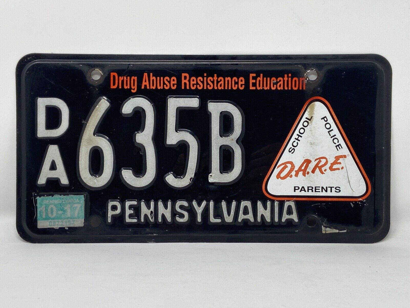 Pennsylvania DARE License Plate Drug Abuse Resistance PA. No Registration