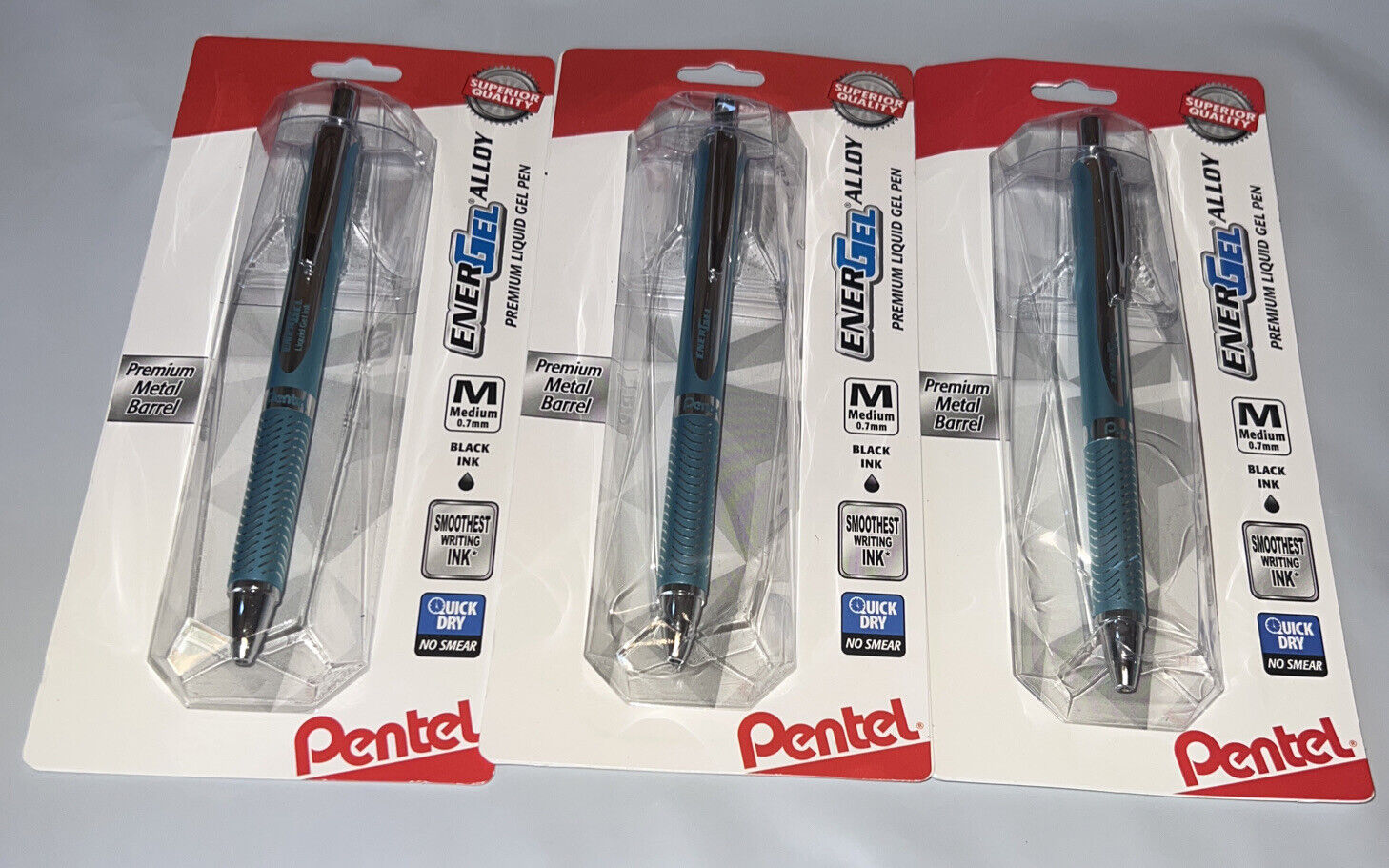 Lot of 3 Pentel EnerGel Alloy RT Gel Pen 0.7mm Blue Aquamarine Barrel  Black Ink