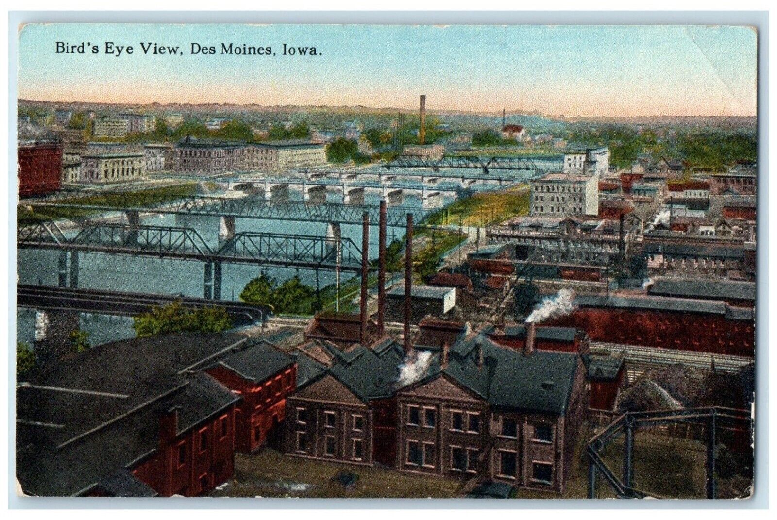 c1930's Bird's Eye View Of Des Moines Iowa IA Unposted Vintage Postcard