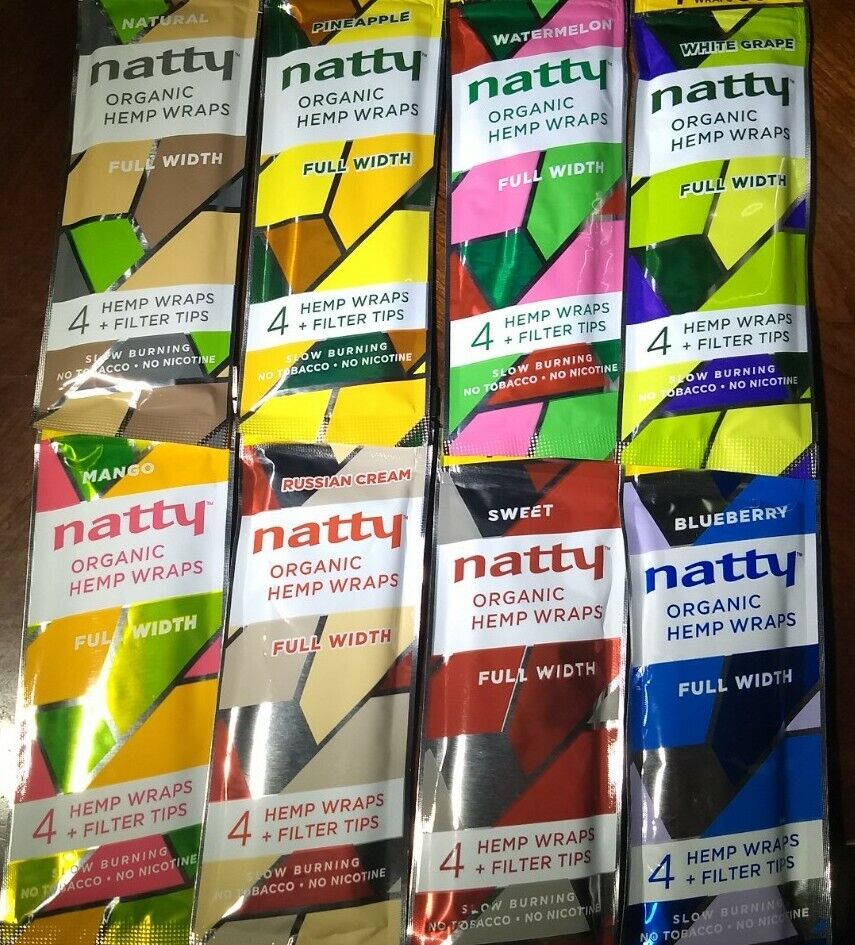 Natty Organic Flavored Full-Width Herbal Papers Variety Sampler 8/4ct packs 32pc