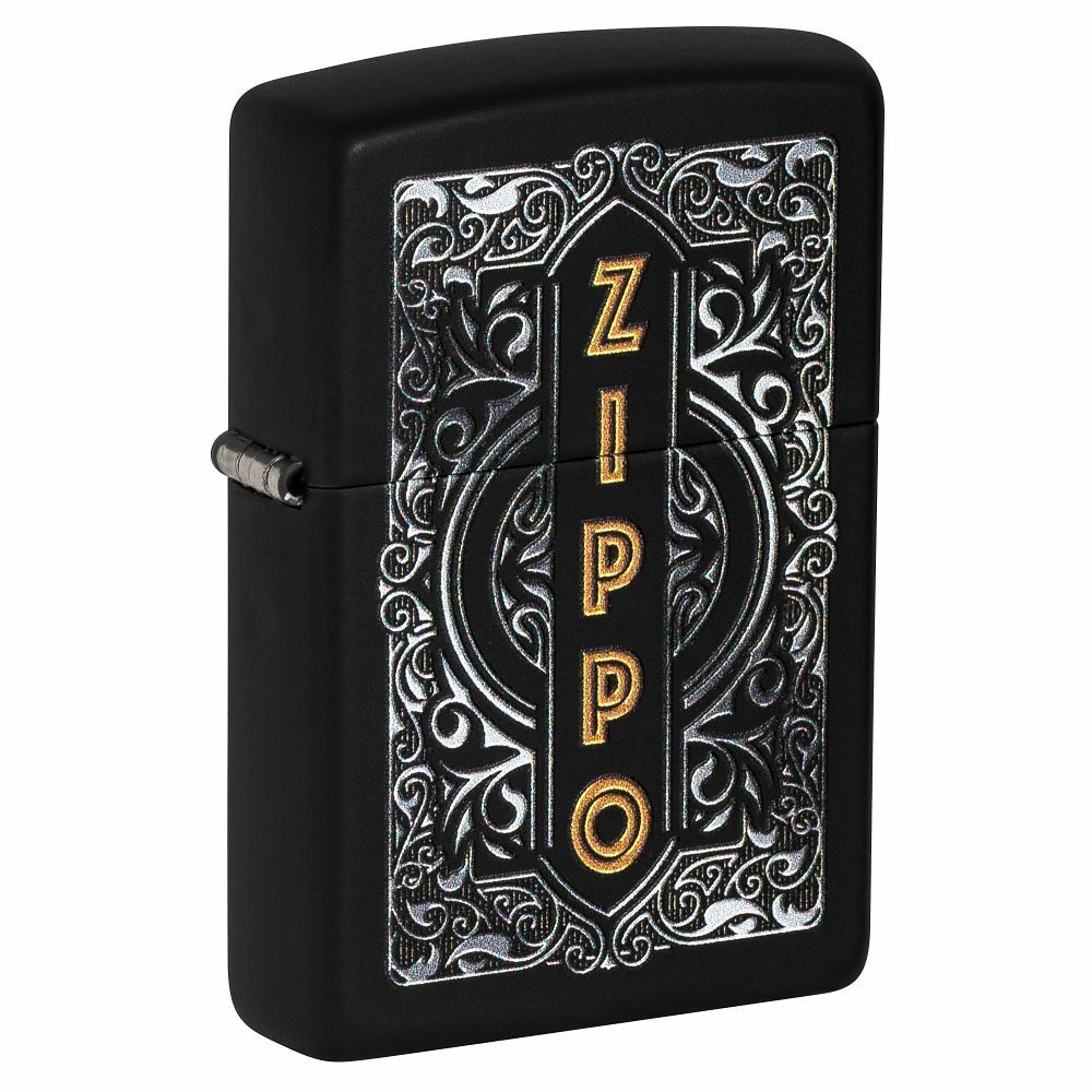 Zippo Filigree Design Black Matte Windproof Pocket Lighter, 49535