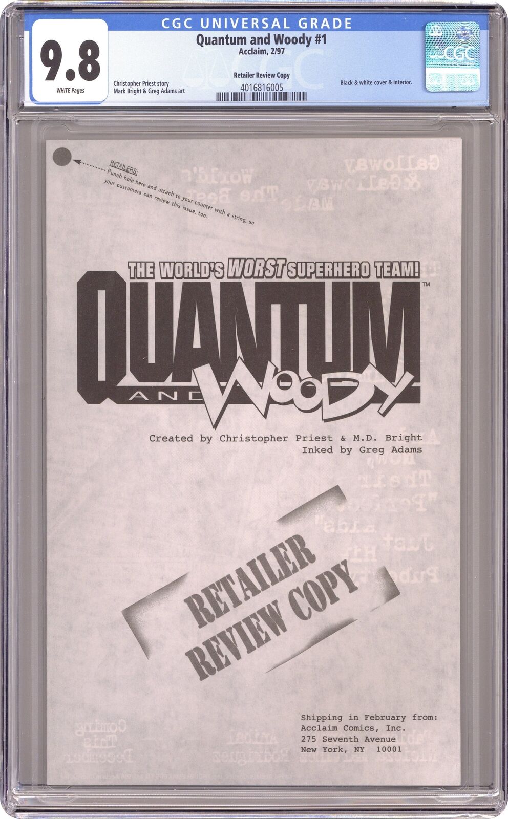 Quantum and Woody 1R Retailer Review Variant CGC 9.8 1997 4016816005
