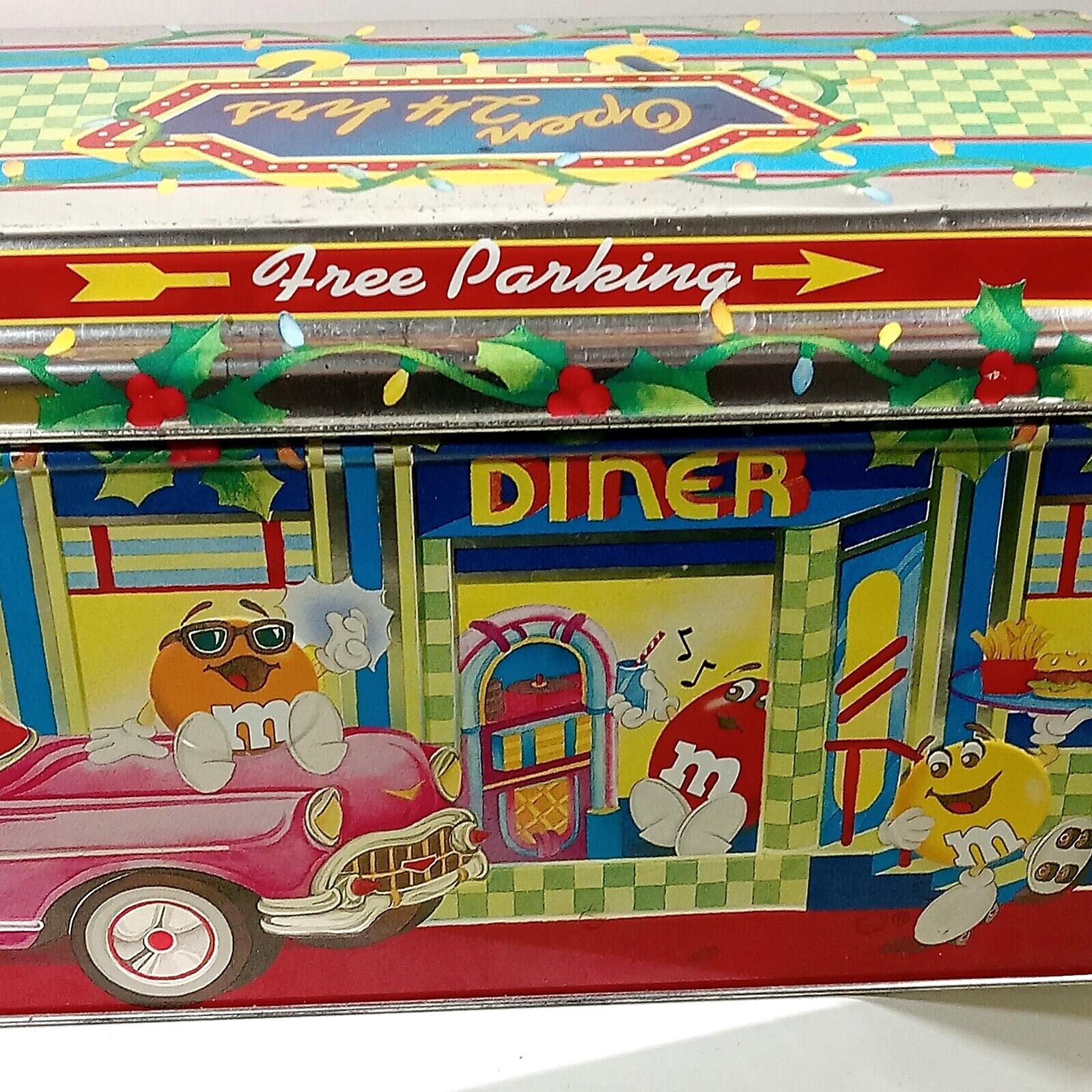 M&M\'s Peanut Candy Diner #4 Christmas Village Canister 1996 Tin 8.5\