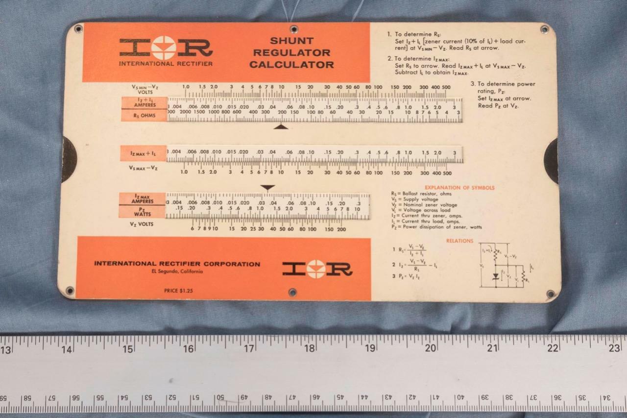 Vintage International Rectifier Shunt Regulator Slide Rule Calculator dq