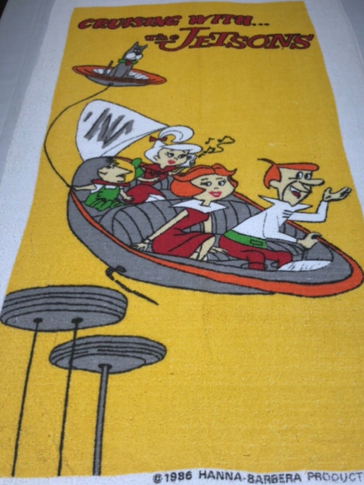 1986 Beach Towel w/Multicolored “The Jetsons “ Print. Hanna Barbera Pro. 1986