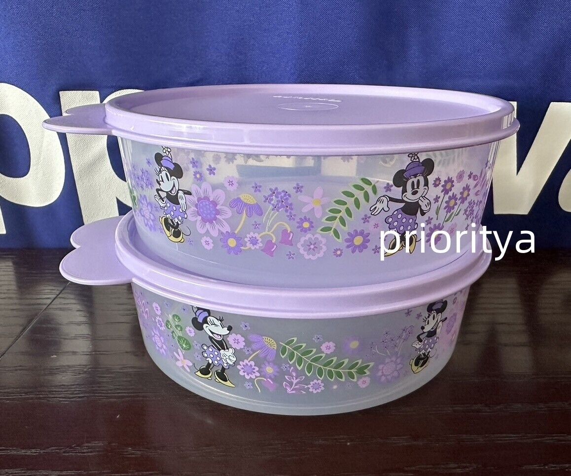 Tupperware Disney Minnie Floral Print Big Wonders Bowl 3 cup Set of 2 Lavender