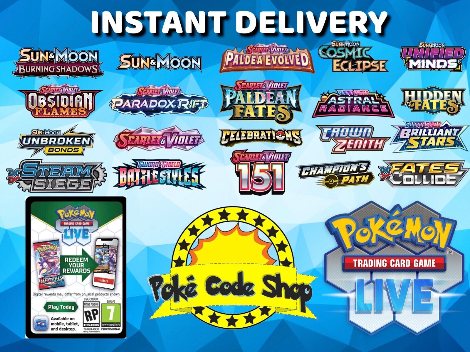 Pokemon THEME DECK / TIN / DECK Live Online Code Cards INSTANT EMAIL QR DELIVERY