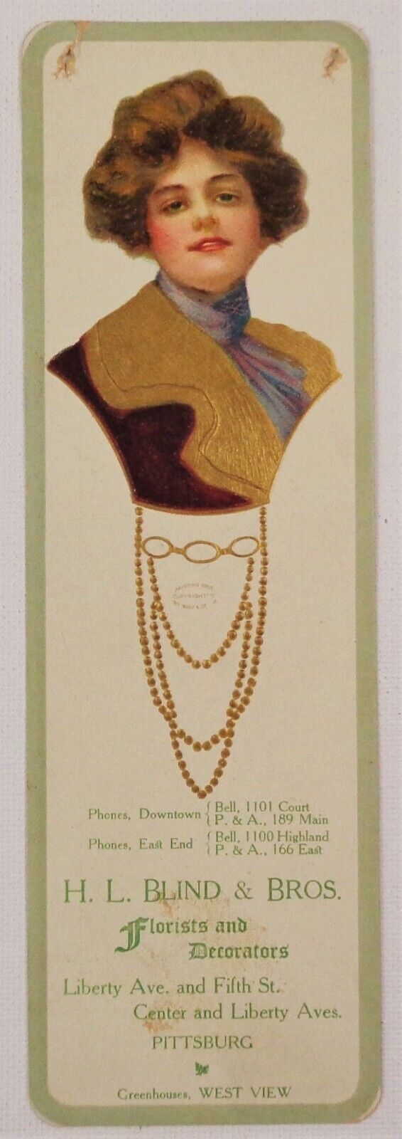 Vintage Advertising Trade Card Bookmark Florists Decorations Pittsburg Embossed