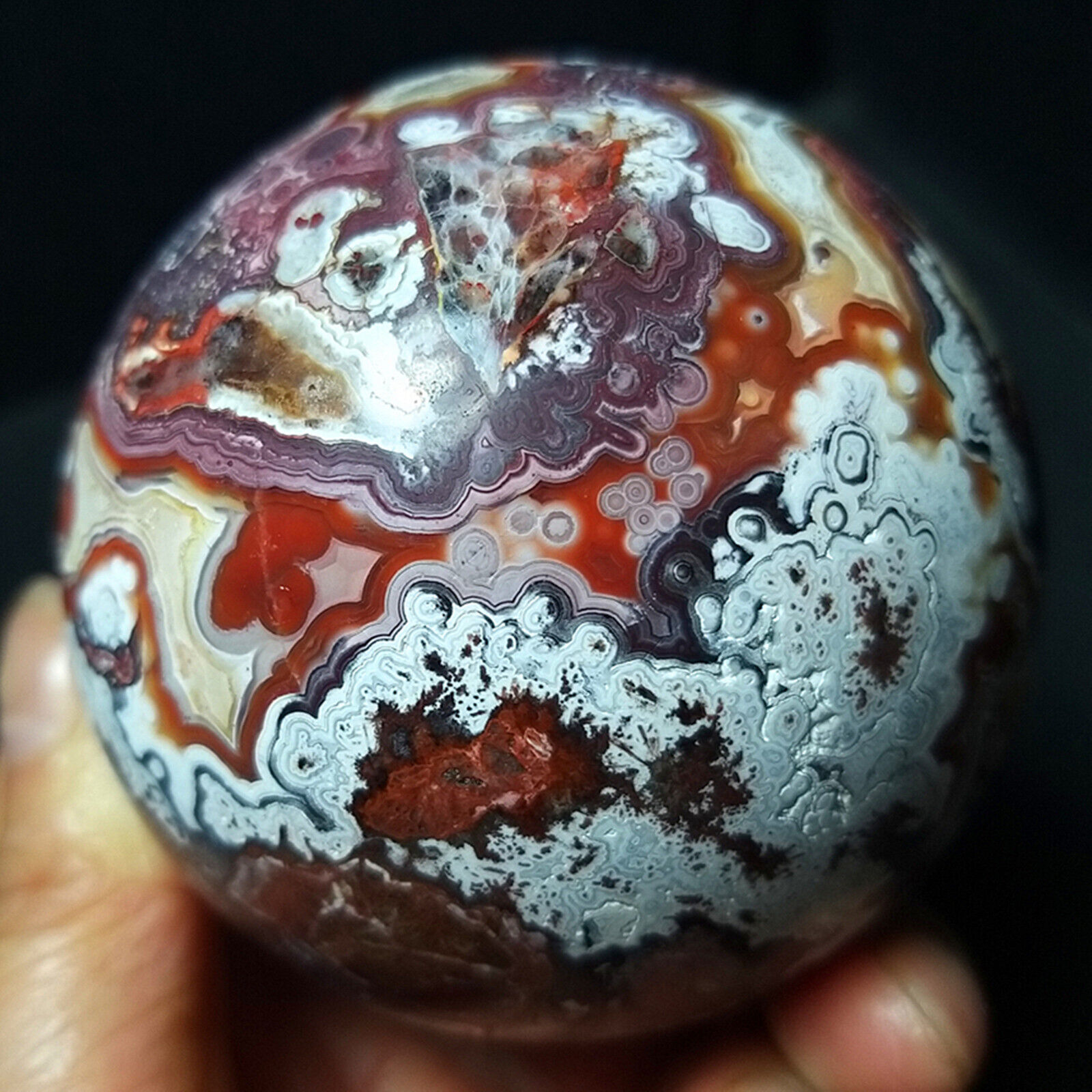TOP 416G Natural Polished Mexico Banded Agate Crystal Sphere Ball Healing  B305