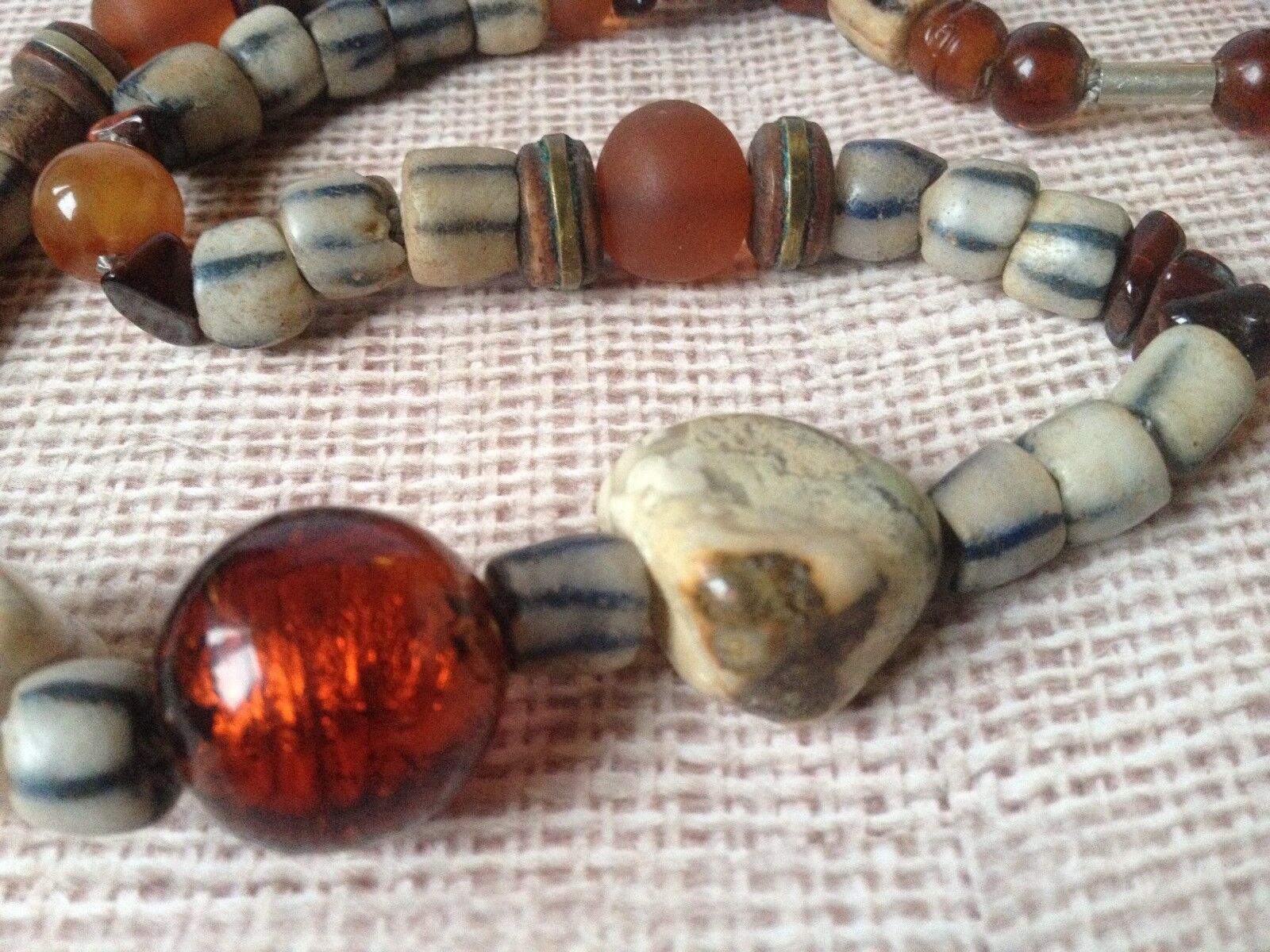 Old Chevron Rosetta Beads Necklace Venice Murano West Africa & America Trade