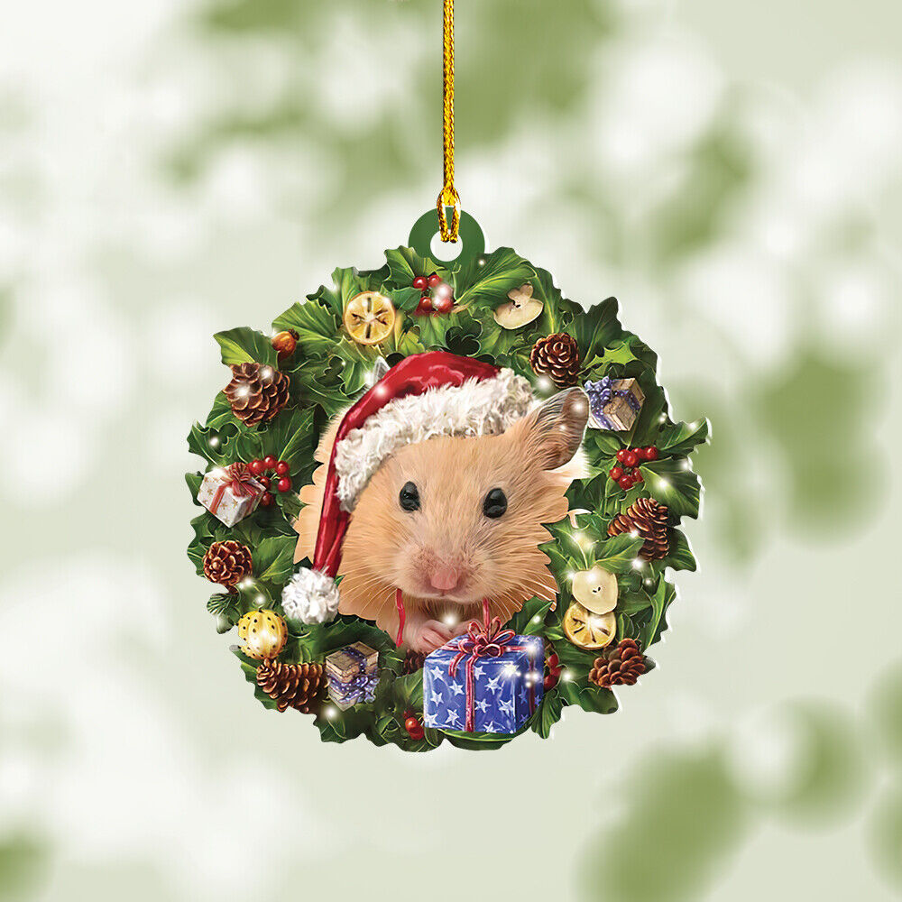 Hamster With Christmas gift Hanging Ornament, Hamster Christmas Tree Decor