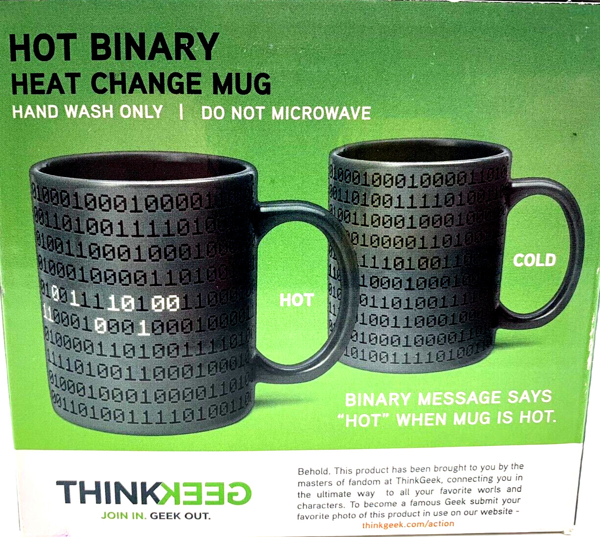 Hot Cold Binary Heat Change Mug Cup ThinkGeek NEW In Box