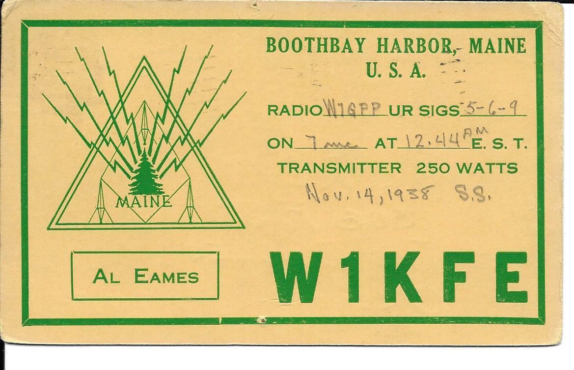 QSL  1938 Boothbay Harbor Maine   radio card   