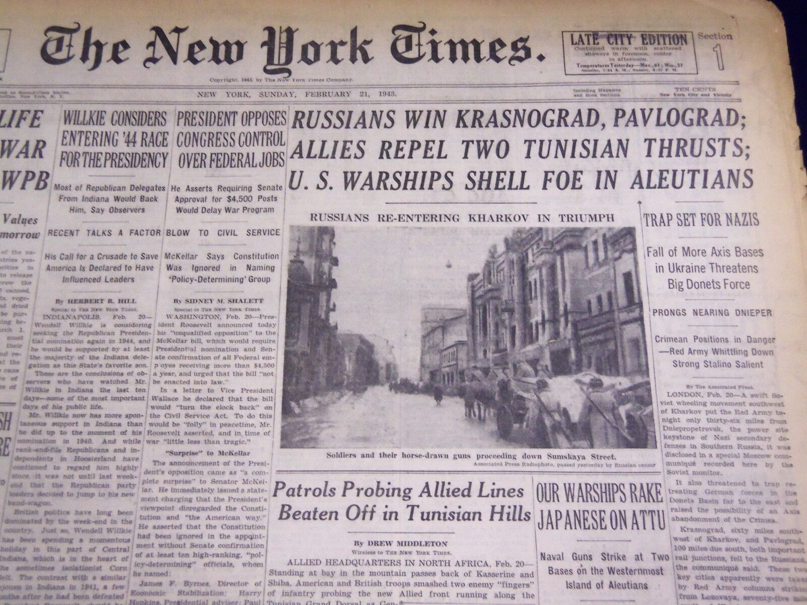 1943 FEB 21 NEW YORK TIMES - RUSSIANS WIN KRANSNOGRAD PAVLOGRAD - NT 1064