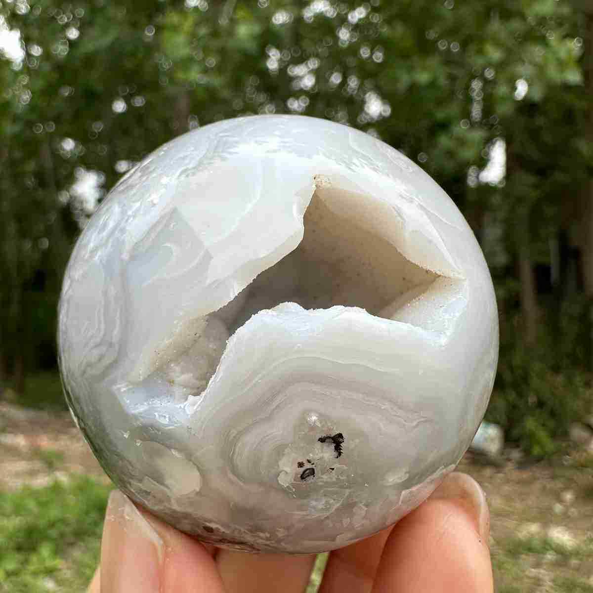 200g Natural Blue Skin Agate Geode Quartz Sphere Crystal Energy Ball Reiki Decor