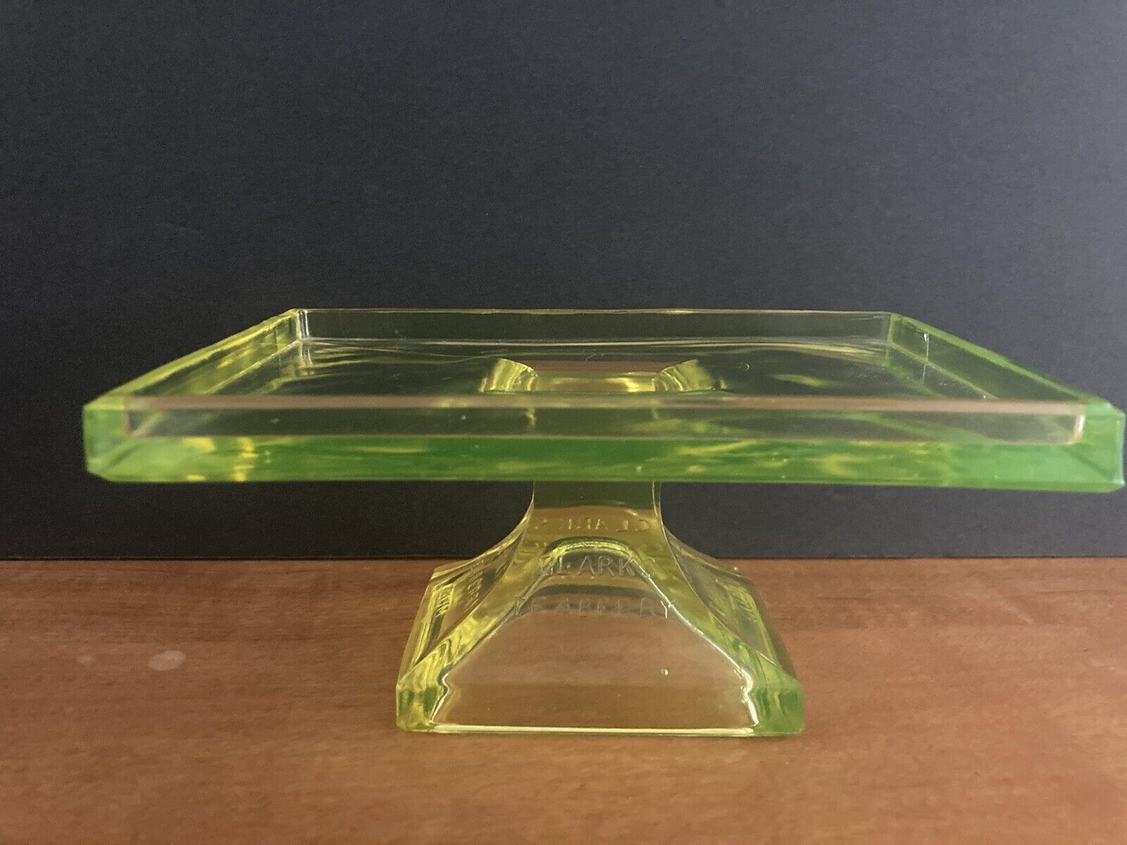 Vintage Clark's Teaberry Gum Display Canary Yellow Vaseline Glass Tray Glows