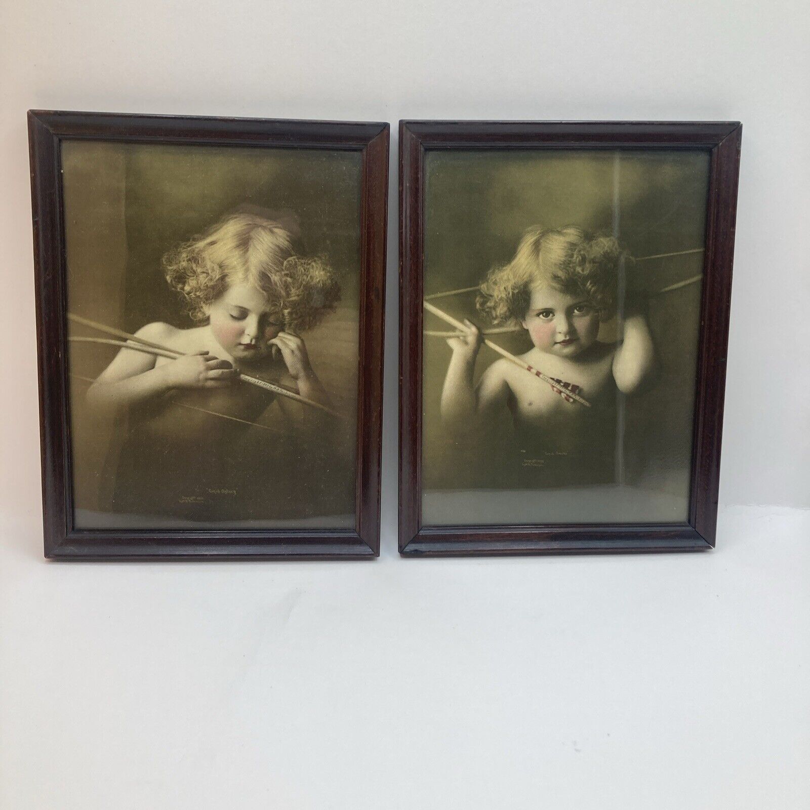 Antique M. B. Parkinson “Cupid Awake” And “Cupid Asleep” Framed Prints 1897