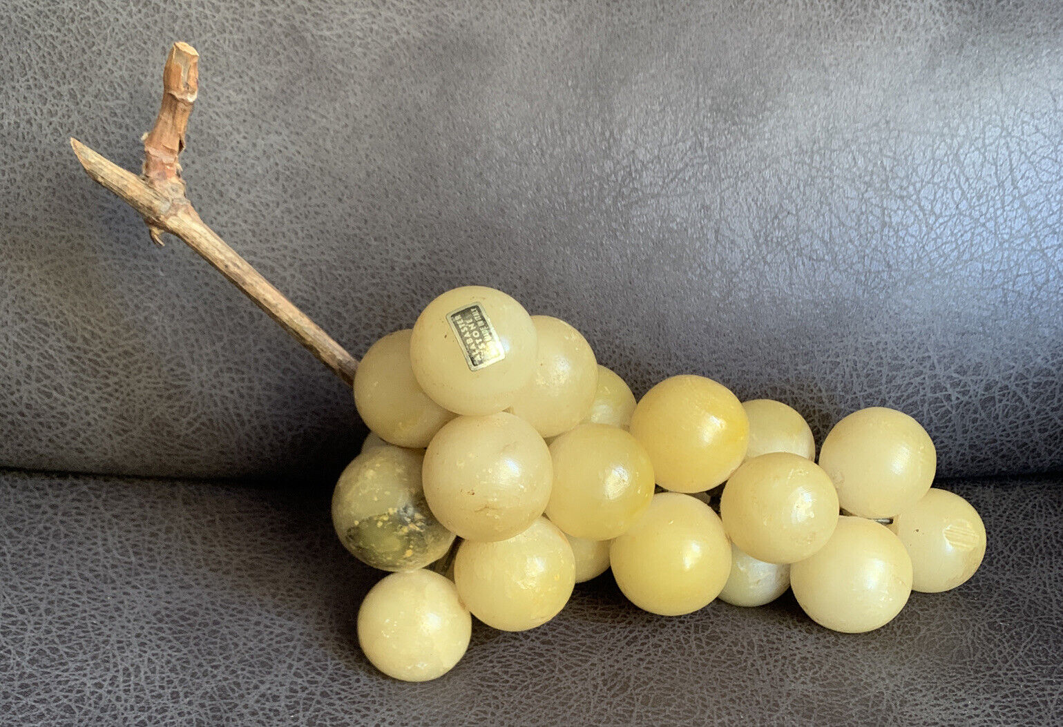 Vintage Handmade Italian Alabaster Stone Grapes 10.5” with Wooden Stem 4”