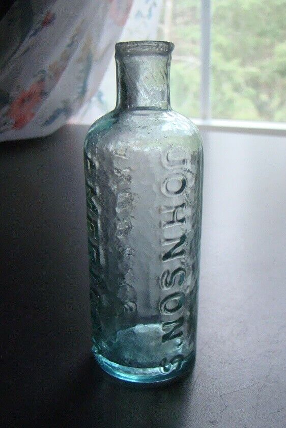 Antique Early Whittled JOHNSON\'S AMERICAN ANODYNE LINIMENT Medicine Bottle
