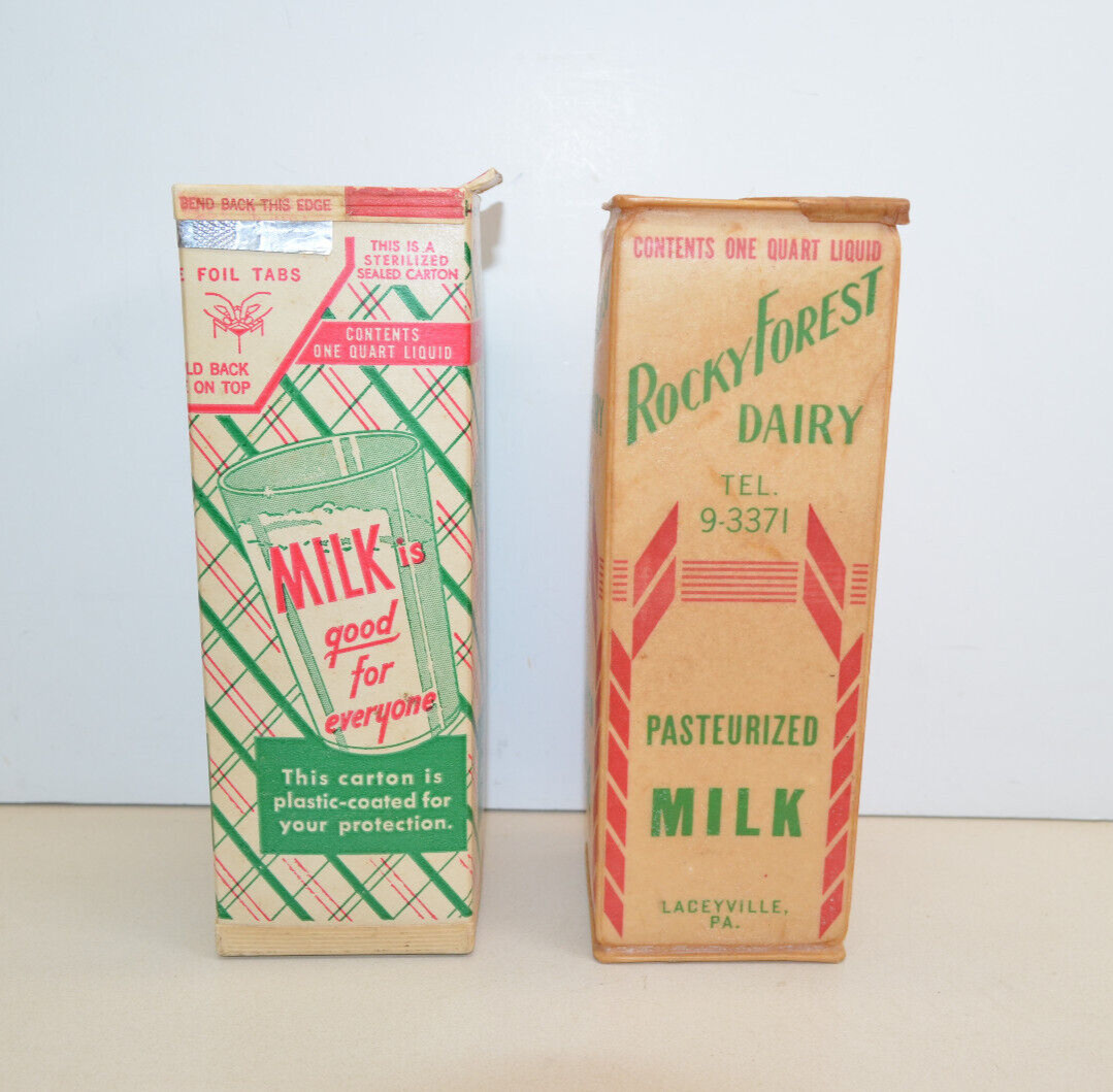 Vintage MILK CARTON Lot Rocky Forest Dairy Sealking Advertising 1950s?