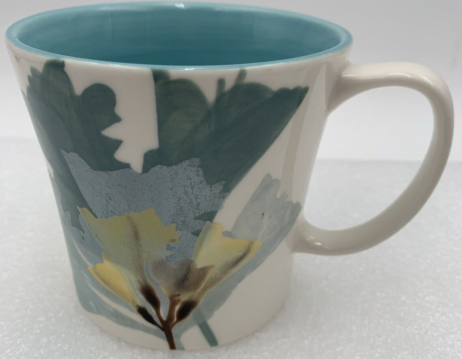 2009 Starbucks Coffee Mug Hand Painted Spring Flowers Blue Floral