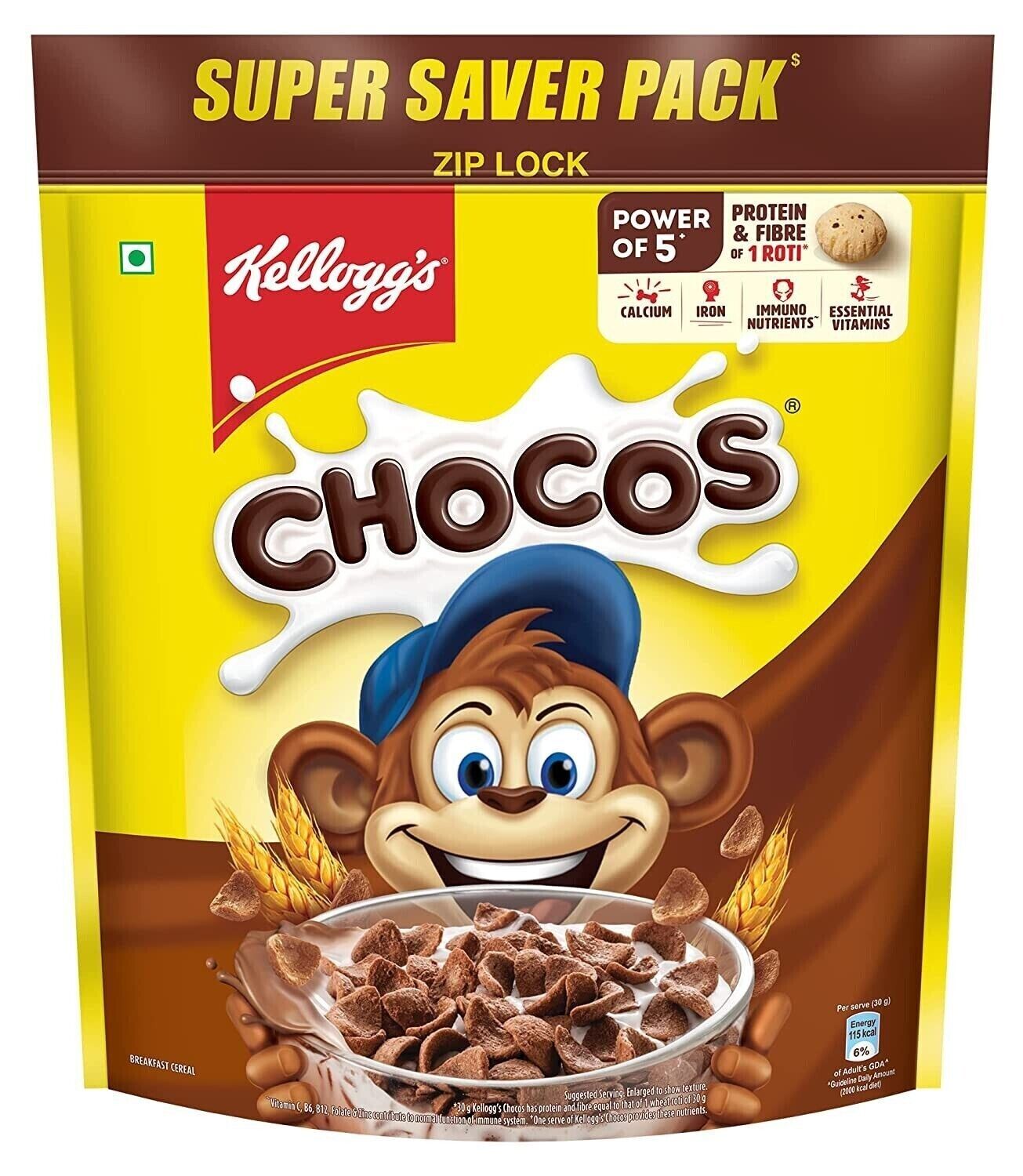 Kellogg's Chocos Whole Grain Protein & Fibre High Calcium Breakfast Cereal 1.2kg