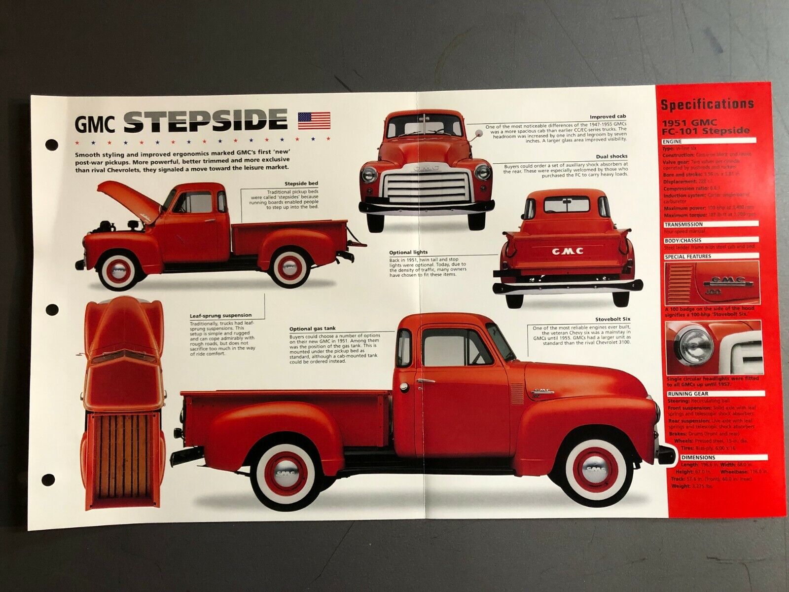 1947 - 1954 GMC Stepside Pickup Poster, Spec Sheet, Folder, Brochure Awesome