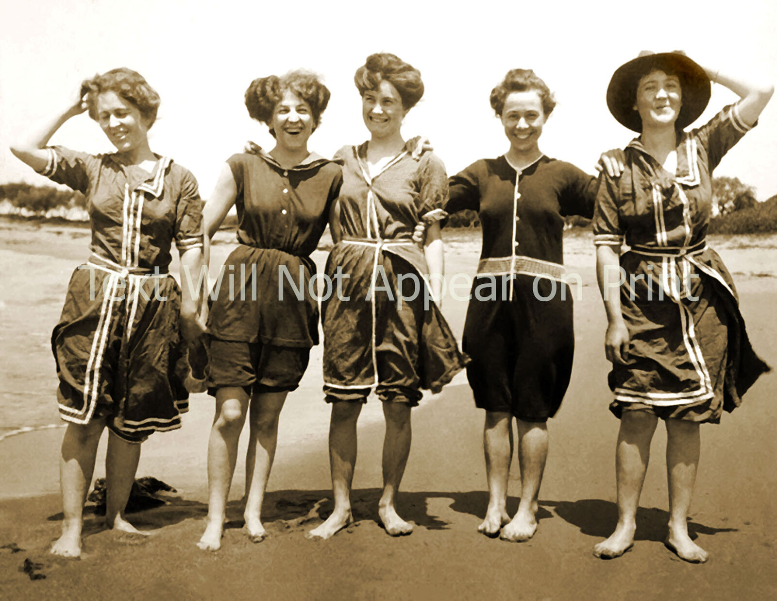 1908 Bathing Beauties, Collaroy Beach Old Photo 8.5\