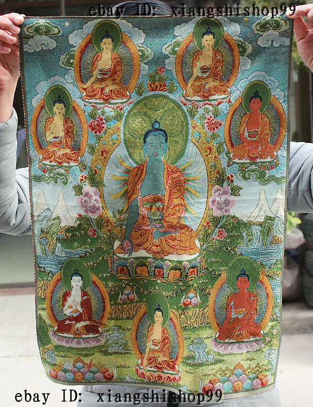 Tibet Buddhism Cloth Silk Menla Medicine Buddha medical God Thangka Thanka Mural
