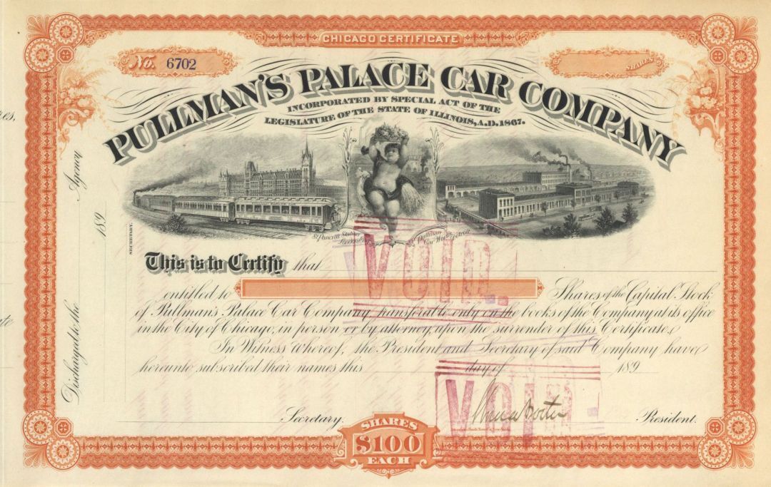 Pullman's Palace Car Co. signed by Horace Porter as President - circa 1890's Uni
