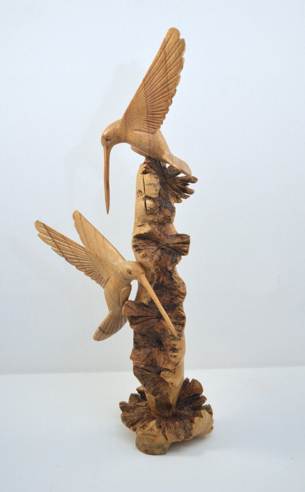 VINTAGE PARASITE WOOD CARVED HUMMINGBIRDS AND BRANCH STATUE FIGURINE
