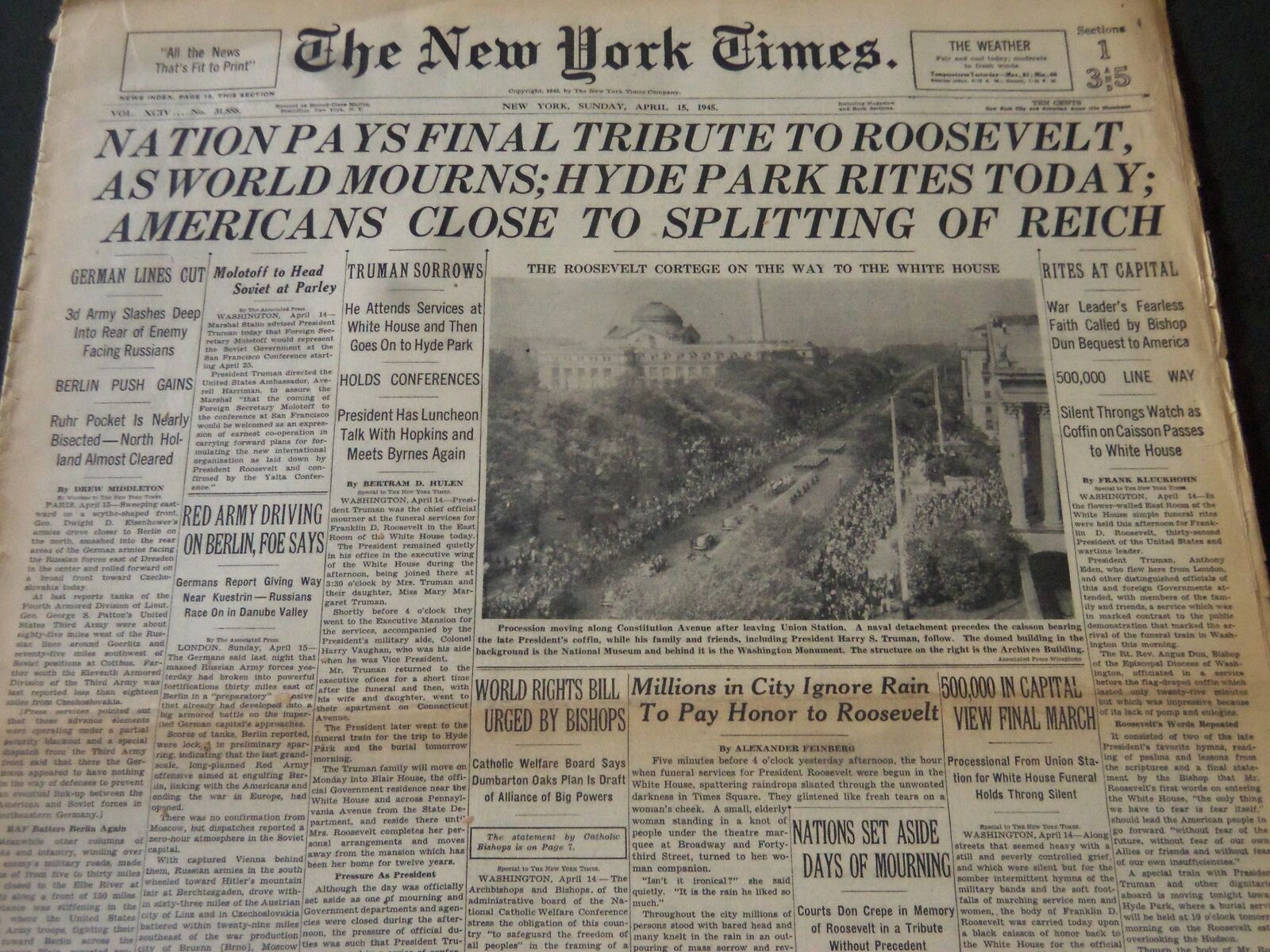 1945 APRIL 15 NEW YORK TIMES - NATION PAYS FINAL TRIBUTE TO ROOSEVELT - NT 6000