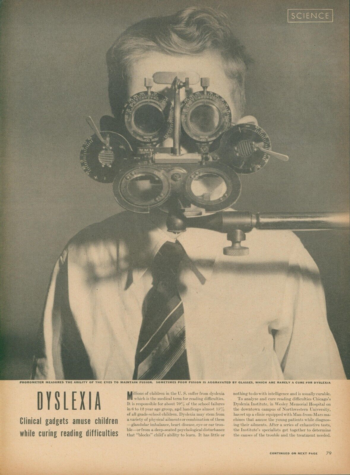 1944 Dyslexia Phorometer Ophthalmograph Stereoscope Tests Vtg Print Story L32