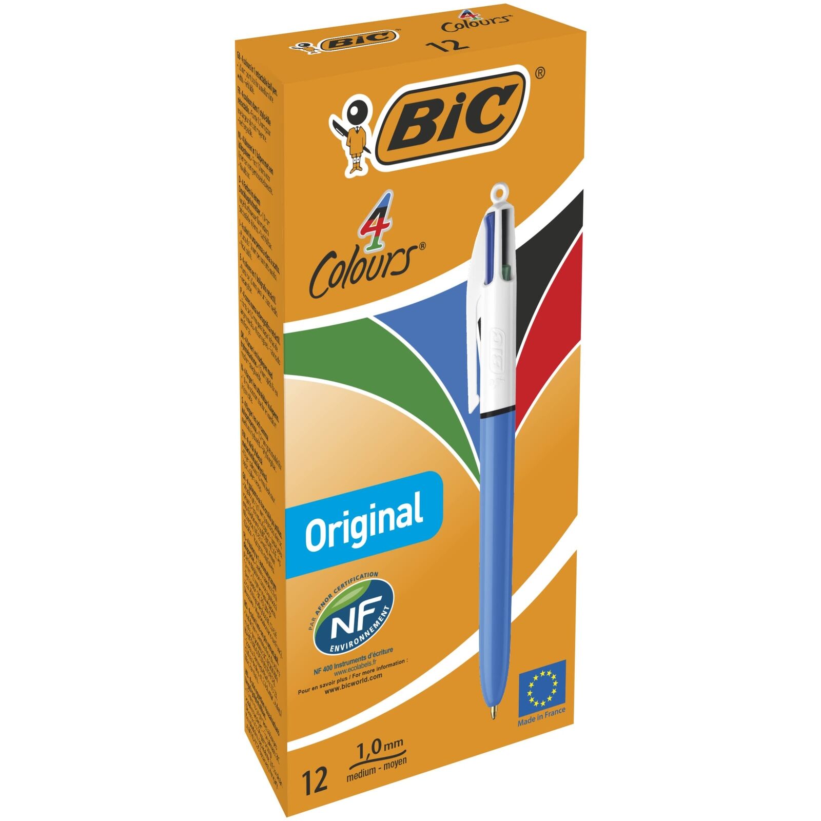 BIC 4 Colours Original Retractable Comfortable Ballpoint Pens - Box of 12 - Medi