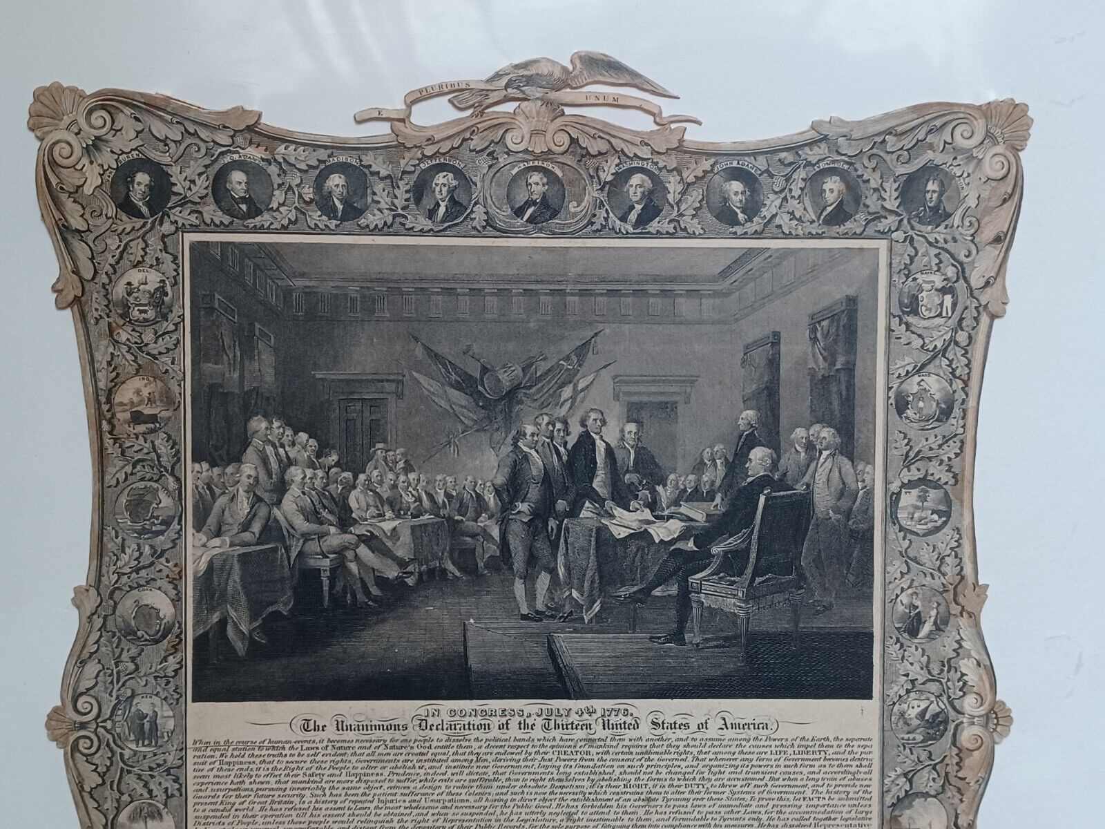 1841 Engraving Print Declaration Of United States