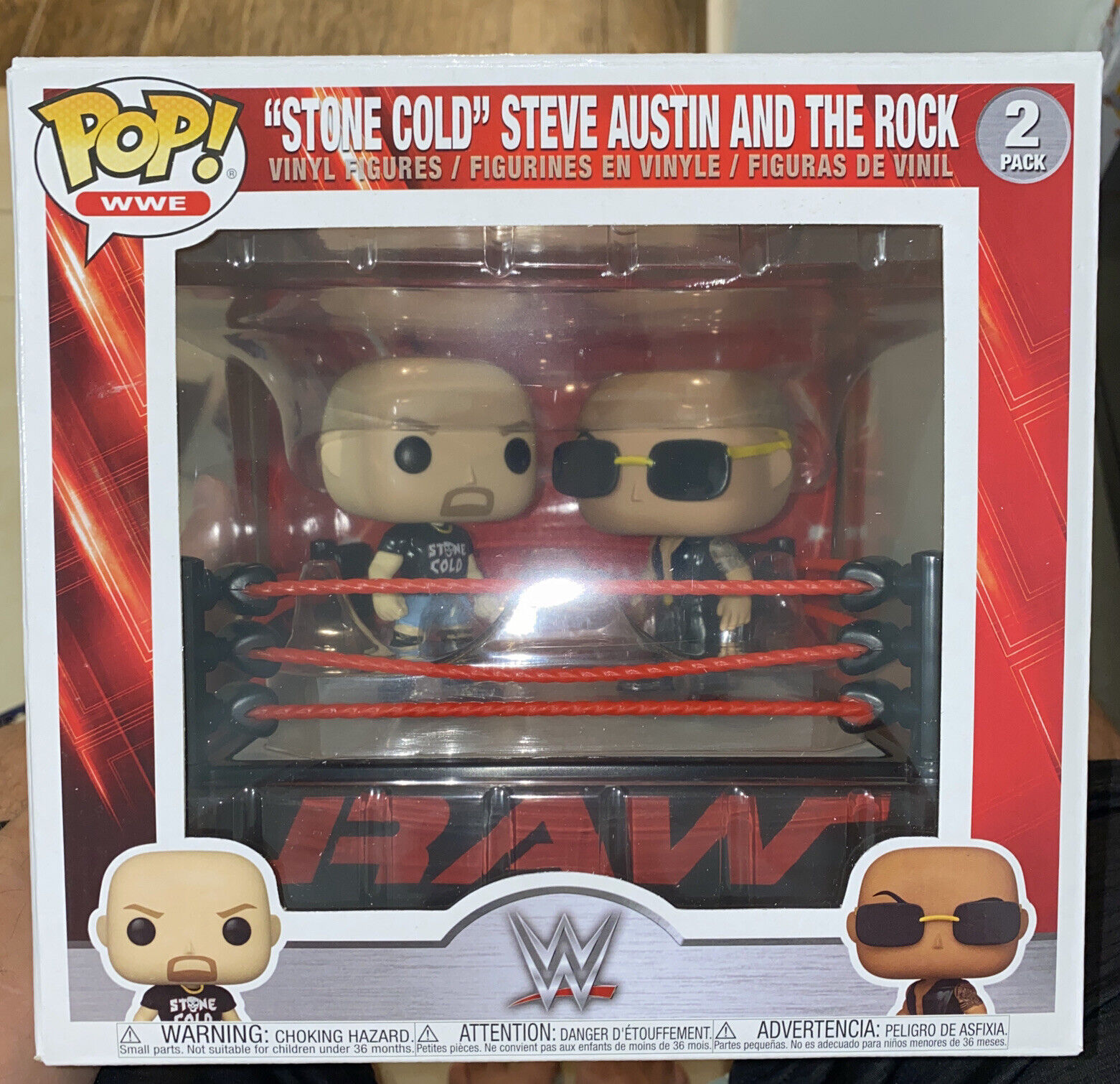 Funko Pop WWE Stone Cold Steve Austin and The Rock 2 Pack Raw Ring WWF IN HAND