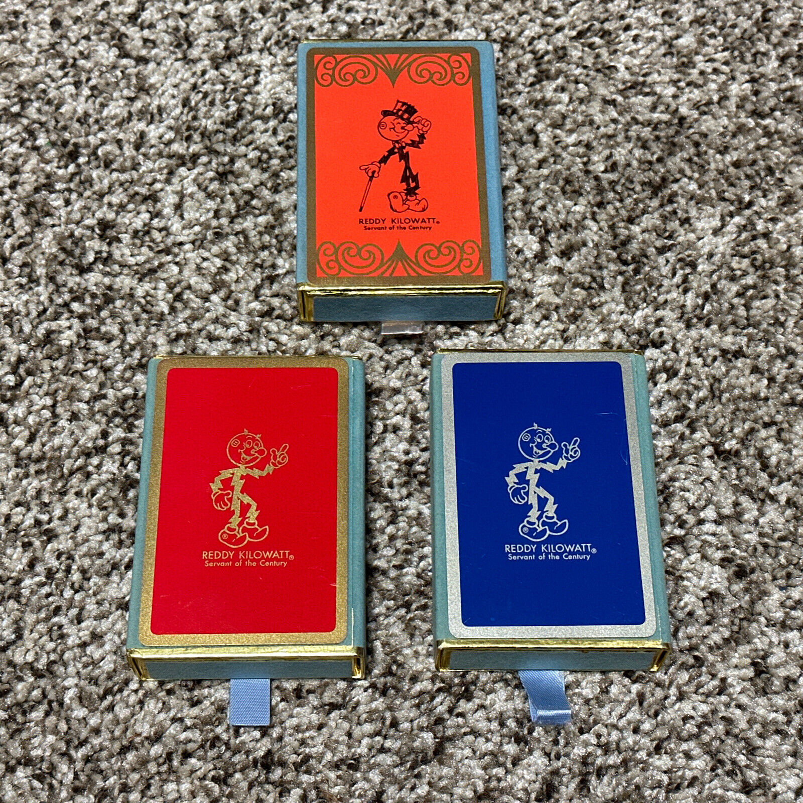 (3) Decks Of Vintage Reddy Kilowatt Litho In U.S.A. Playing Cards-RARE EUC