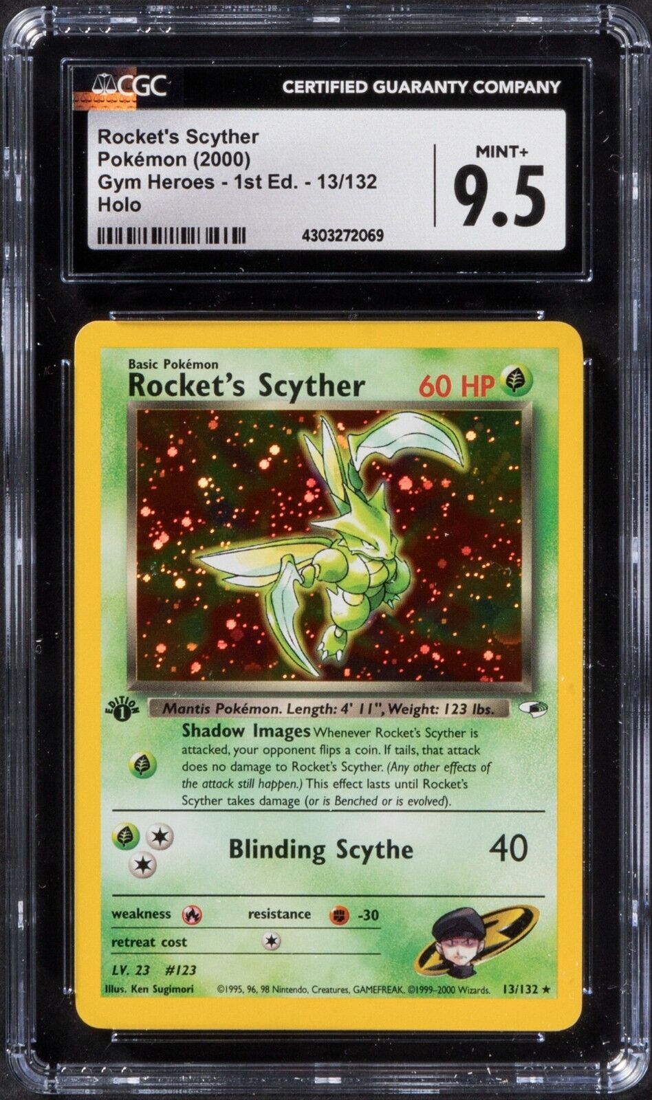 2000 Pokemon 1st Edition Gym Heroes Rocket's Scyther 13/132 Rare Holo CGC 9.5