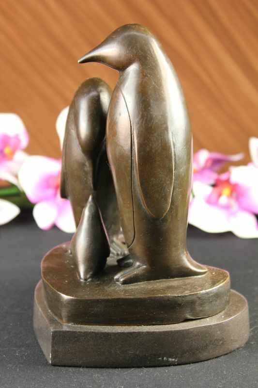 Emperor Penguin Family Handcrafted Art Bronze Sculpture Statue Figurine DecorT