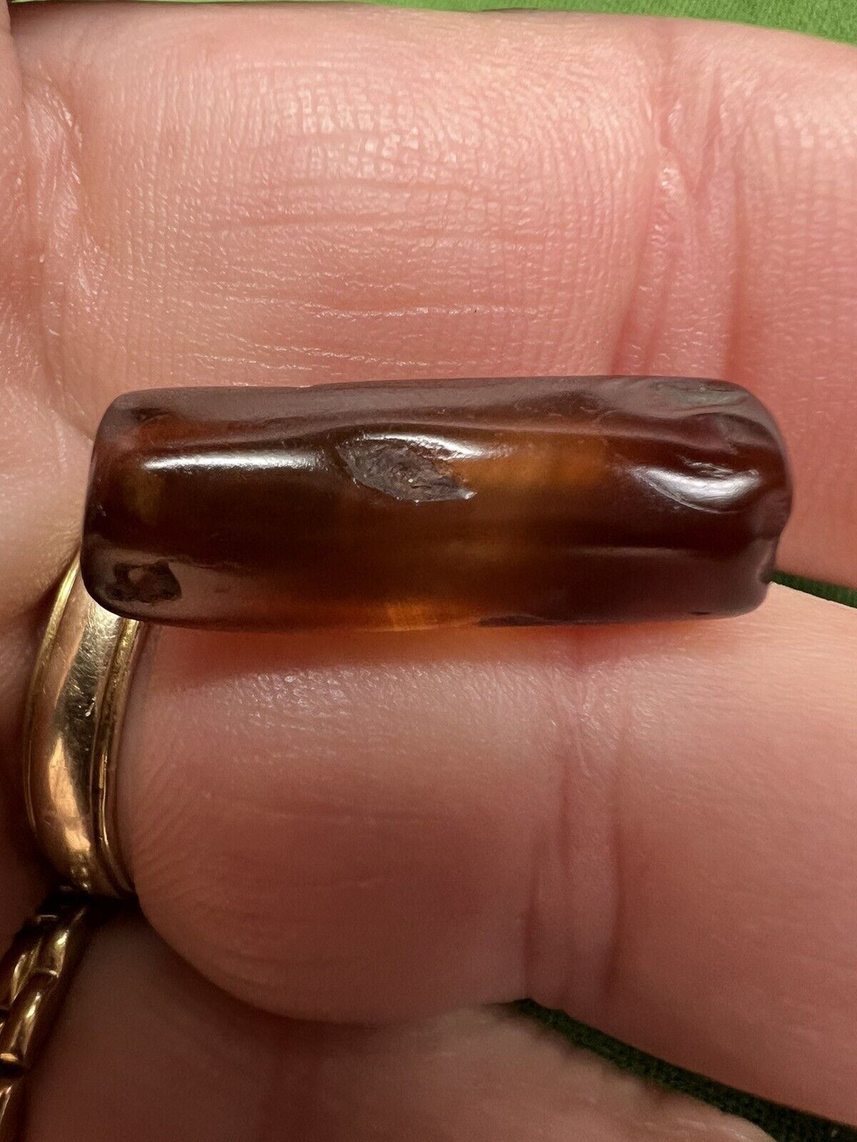 Ancient Golden Brown Translucent Calcedony Bead Indo Tibetan 23.6 x 8.8 mm rare
