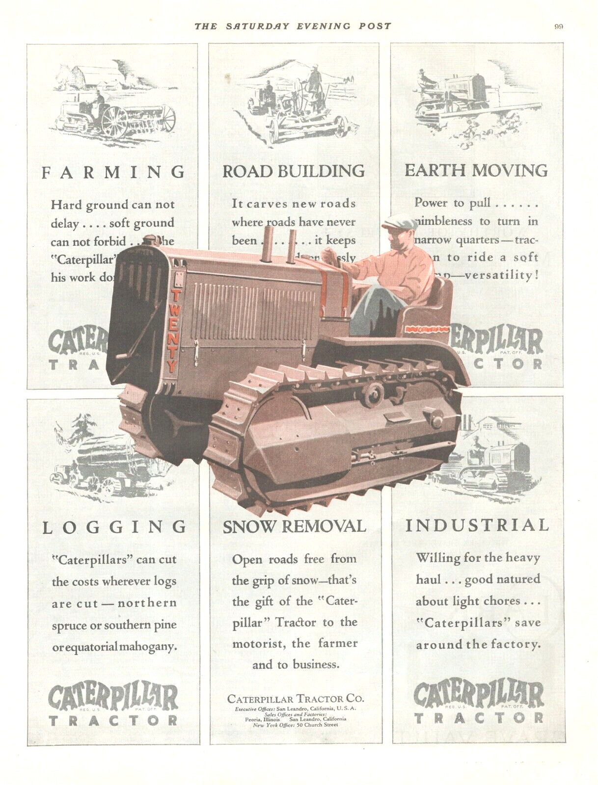 1929 CATERPILLAR TRACTOR Co vintage print ad farming logging road building
